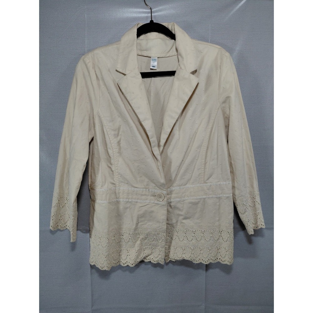Vtg Y2k Old Navy Floral Scalloped Jacket Women's LG Tan Single Button